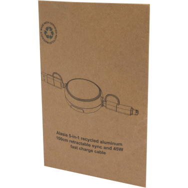 Logotrade verslo dovanos nuotrauka: Alasia 5-in-1 100 cm perdirbto plastiko ir aliuminio ištraukiamas duomenų sinchronizavimas ir 45 W greito įkrovimo laidas